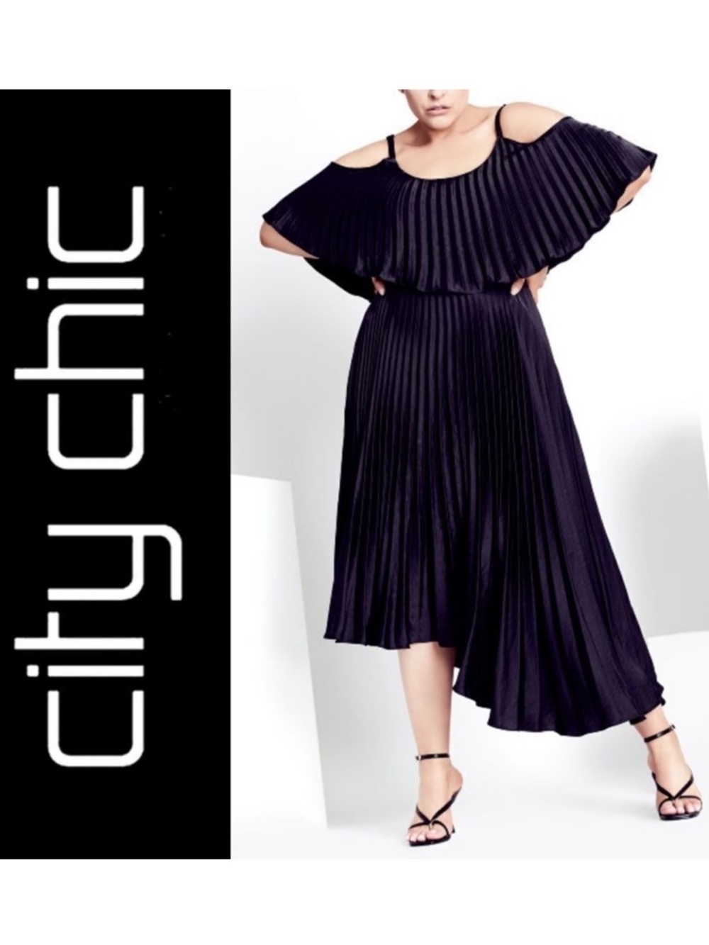 NWT CITY CHIC REFINITY Eternal Pleat Dress Black 18
